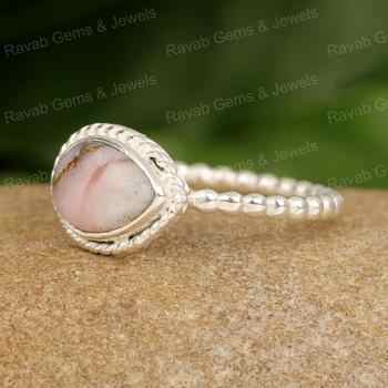 Best Selling 925 Sterling Silver Women's Ring Unisex Genuine Pink Copper Opal 10x14mm Pear Shape Twisted Band Handmade Fine