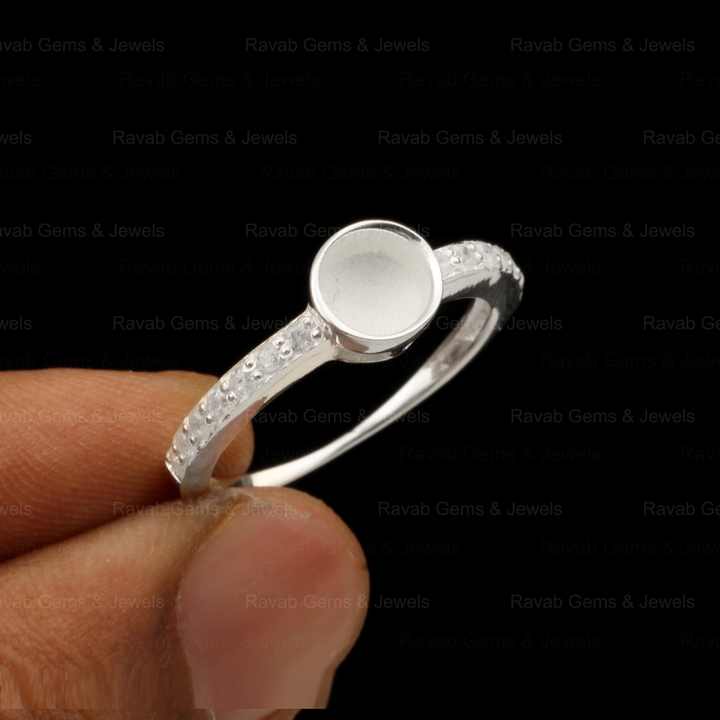 Best Selling Wholesale Silver 6mm Round Zircon Half Eternity Semi Mount Blank Setting Ring for Keepsake Breastmilk DIY Jewelry