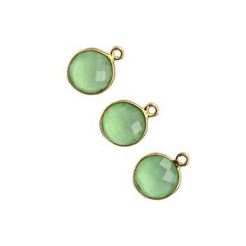 New Arrival 12mm Green Chalcedony Gemstone Bezel 18k Gold Plated Sterling Silver Station Charm Pendant Fine Pendants Charms