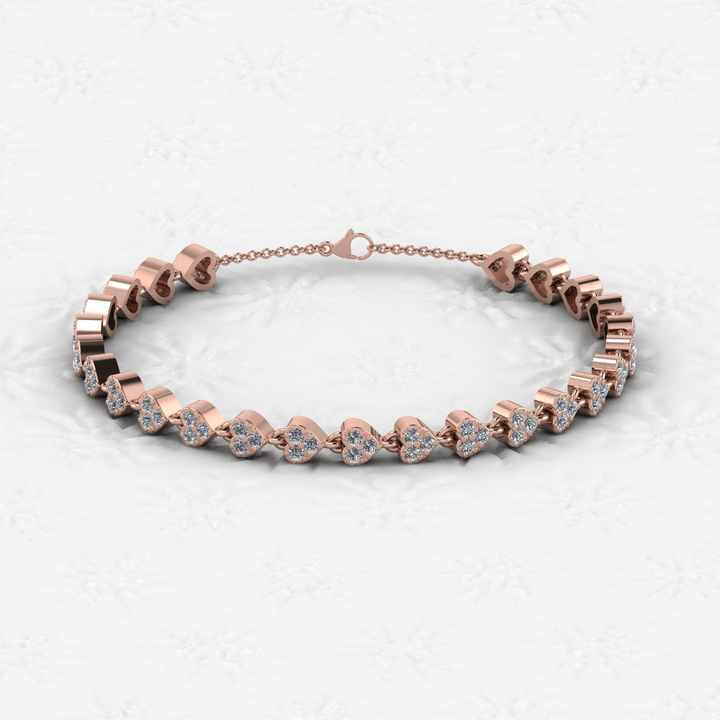 Top Selling Solid 925 Sterling Silver 18K Gold Plated Heart Beaded Link Chain CZ Prong Setting Bracelet for Girls & Women