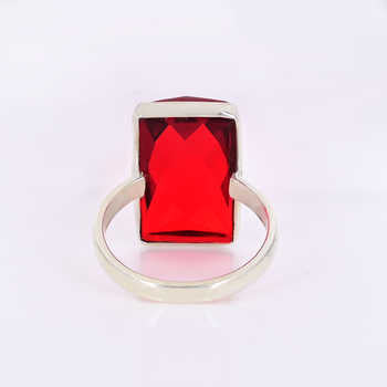 Top Selling Solid 925 Sterling Silver Red Garnet Hydro Checker Cut Rectangle Shape Ring for Women Fine Handmade Jewelry