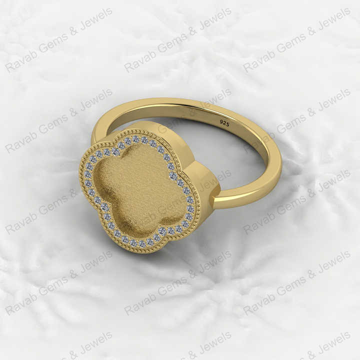Fine Quality 925 Silver Clover Design Semi Mount Blank Setting Ring for Gemstone Ashes & Resin Findings & Wedding Wear Jewelry