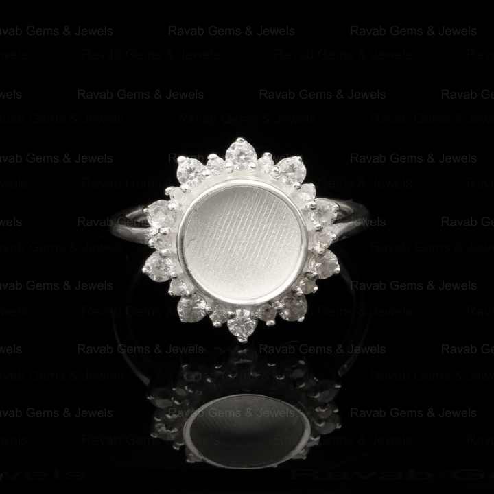Top Quality Solid Real 925 Silver 8mm Round With CZ Diamond Semi Mount Blank Bezel Ring Setting for Keepsake Breast Milk Jewelry
