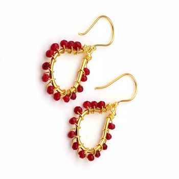 Top Quality 925 Sterling Silver Gold Plated Handmade Trendy Fashion Beaded Drop Earrings Rudy Gemstone Pear Design for Women