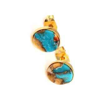 Handmade 925 Sterling Silver Fine Stud Earrings Gold-Plated Natural Oyster Copper Turquoise Gemstone Party Wedding Gift for