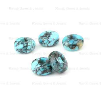 High Quality 14x8mm Natural Blue Kingman Turquoise Beads Smooth Rondelle Shape 5mm Big Hole Gemstone Jewelry Making Wholesale