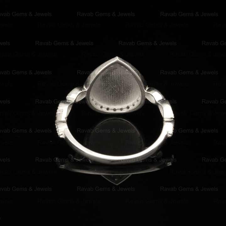Genuine 925 Sterling Silver 8x10mm Pear Half Eternity With CZ Semi Mount Blank Bezel Setting Ring for Gemstone Ashes & Resign