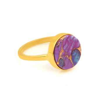 Best Selling 12mm Purple Copper Turquoise Gemstone 925 Sterling Silver 2.5 Micron Gold Vermeil Handmade Ring Women Fine Jewlery