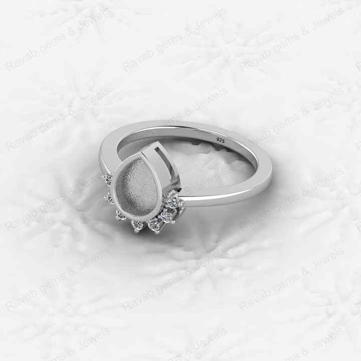 Top Quality 925 Sterling Silver 6x8mm Marquise Semi Mount Blank Setting Pear Crown Ring Good for Resin Keepsake Finding Jewelry