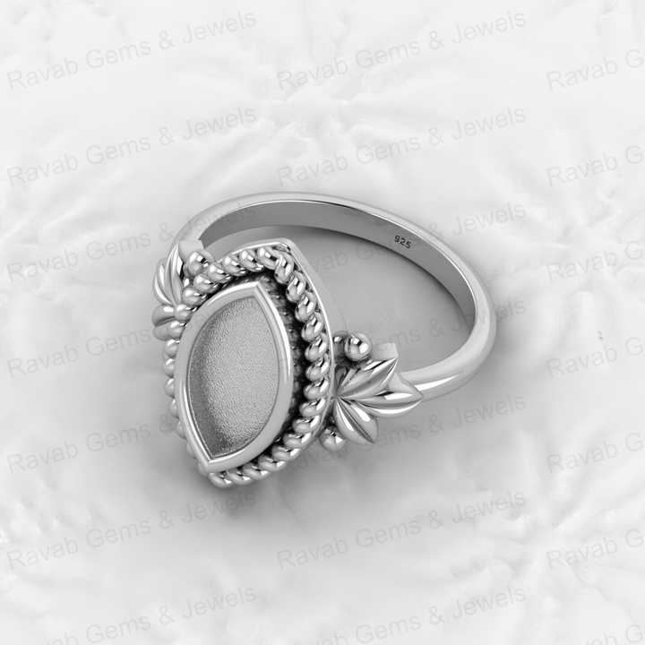 Solid 925 Silver 6x12mm Marquise With Leaf Bezel Cup Semi Mounting Resin & Ashes Work Jewelry Findings Components Blank Stone
