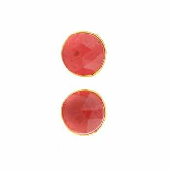Best Selling Solid 925 Sterling Silver Natural Carnelian Checker Cut Round Gemstone Bezel Setting Stud Earring Fine Jewelry