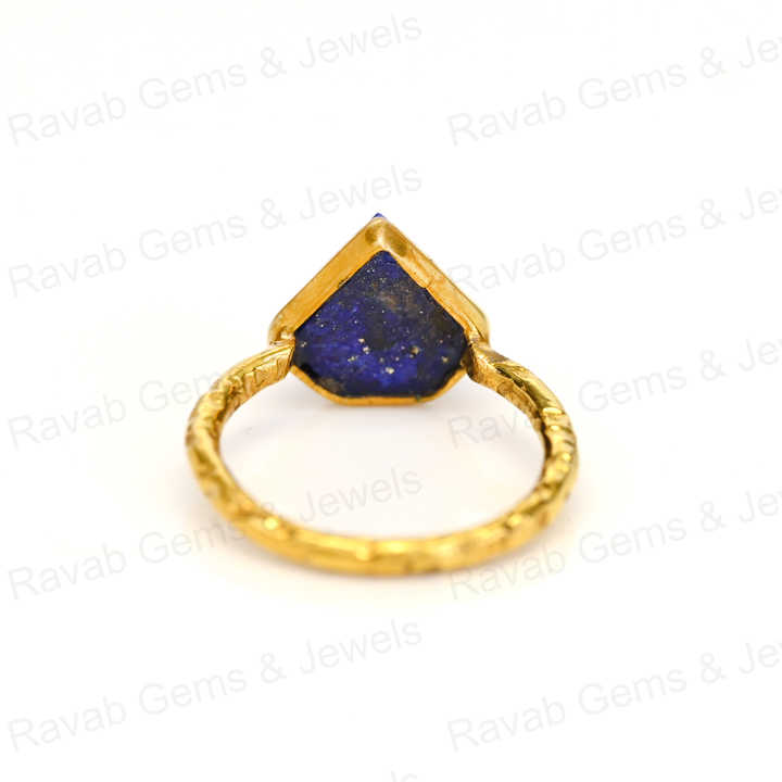 Best Selling 925 Silver Gold Vermeil Natural 10mm Lapis Lazuli Gemstone Diamond Cut Bezel Eternity Ring Fine Jewelry for Women