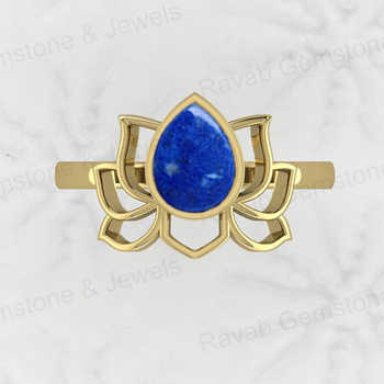 Best Selling 6x8mm Natural Lapis Lazuli Gemstone 925 Silver Vermeil Eternity Bezel Crown Design Women's Vintage Wedding Ring