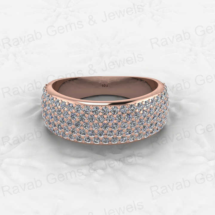 Solid 925 Silver Micro Pave Set Wide CZ Diamond Dome Style Half Eternity Chunky Men's Statement Ring Rhodium Personalized Fine