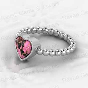 Top Selling 925 Genuine Silver 8x8mm Minimalist Beaded Cocktail Ring Women Heart Black Pink Mohave Copper Weddings Other