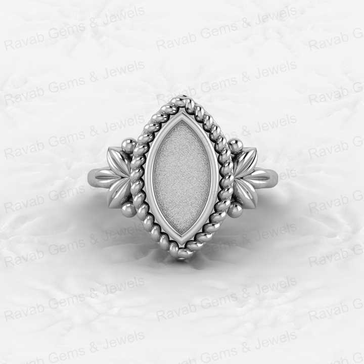 Solid 925 Silver 6x12mm Marquise With Leaf Bezel Cup Semi Mounting Resin & Ashes Work Jewelry Findings Components Blank Stone