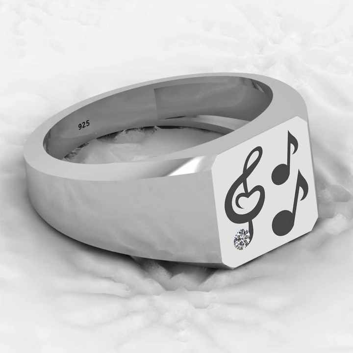 Top Selling Men's Fine Rings 925 Sterling Silver Music Symbol Lover Carlo Signet Fashionable Wholesale Gents Jewelry