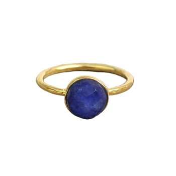 Best Selling 10mm Blue Dyed Sapphire Gemstone Bezel 18K Gold Plated Sterling Silver Dainty Ring Women Weddings Wholesale Jewelry