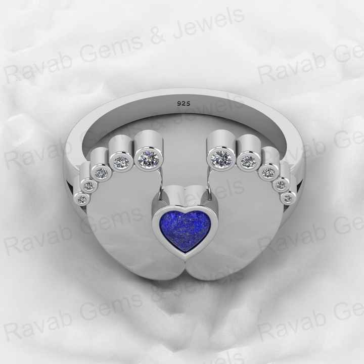 Top Selling Genuine 925 Sterling Silver 4X4mm Heart New Baby Born Foot Lapis Lazuli With CZ Cocktail Ring for Women Jewelry