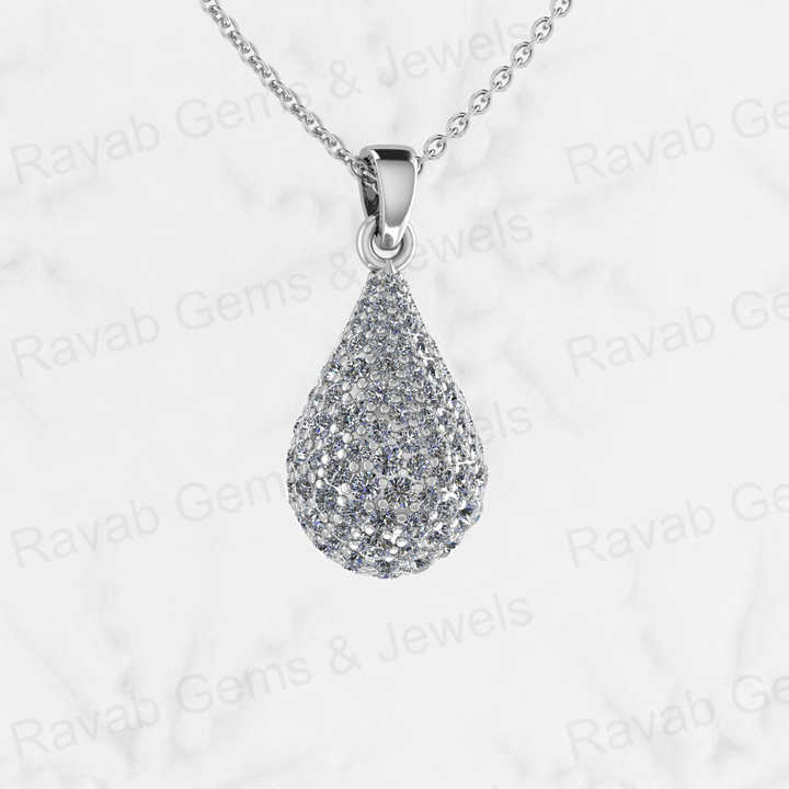 High Quality Genuine 925 Sterling Silver 12x26mm Puffed Teardrop Pendant Engagement Fine With Micro Pave CZ Keepsake Necklace