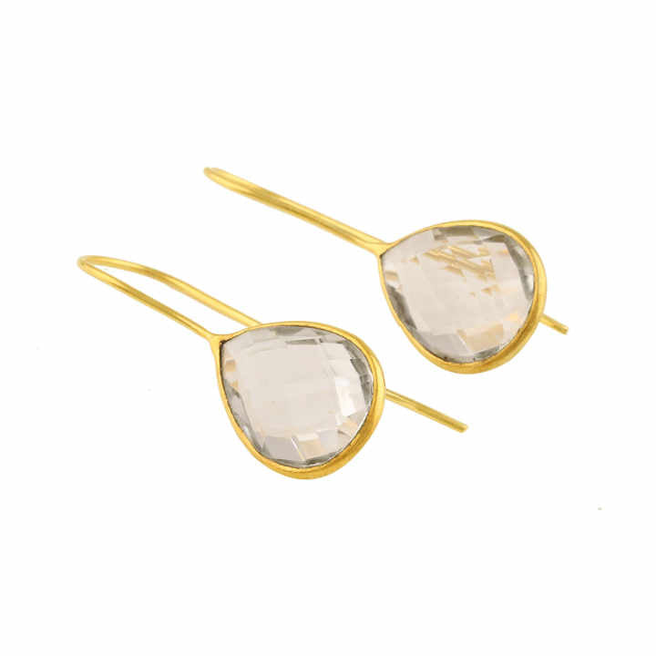Wholesale Supplier Crystal Clear Quartz Gemstone Earrings Natural Design Sterling Silver Gold Plating Drop Dangle Trendy