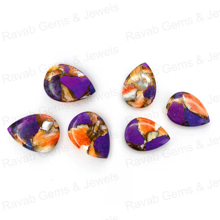 Best Selling 16x22mm Natural Purple Spiny Oyster Pear Shape Cabochon Gemstone Hand Polish Loose Stone for Making Fine Jewelry