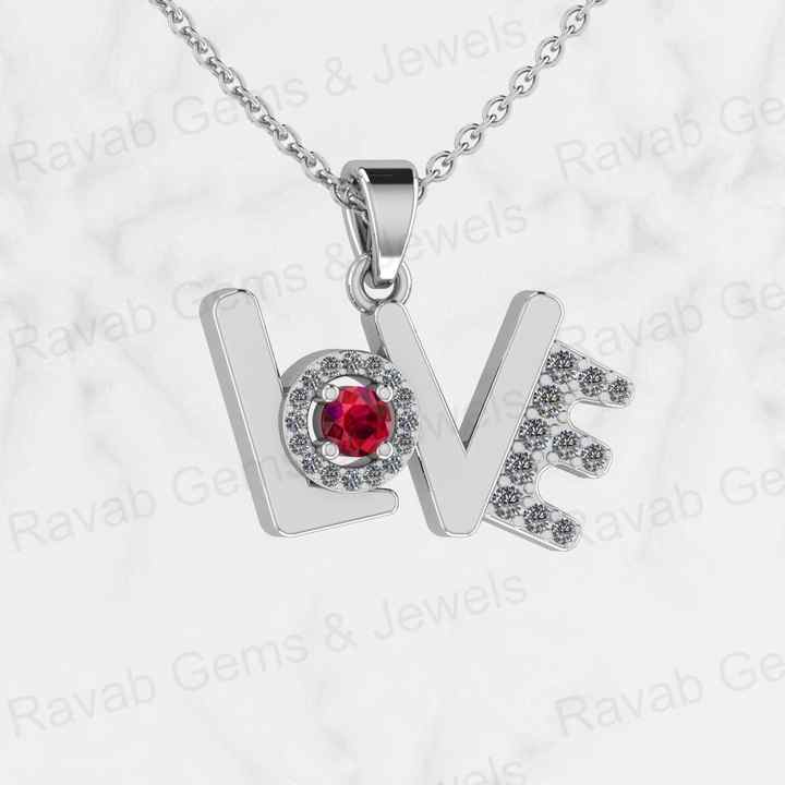 Best Quality Solid 925 Sterling Silver Love Letter Garnet Round Fine Fashion CZ Pendant for Women Valentine Best Gift Necklace