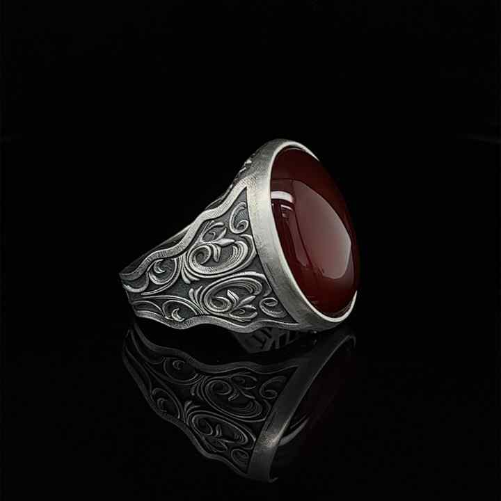 Genuine 925 Sterling Silver Natural Carnelian Oval Cabochon 12x16mm Turkish Signet Ottoman Bezel Setting Fine Ring For Men's