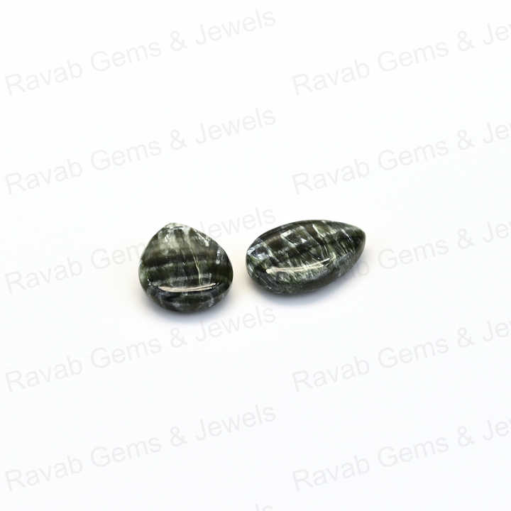 Best Quality 16x22mm Natural Seraphinite Pear Shape Cabochon Calibrated Gemstone Hand Polish Loose Stone for Making Gold Jewelry