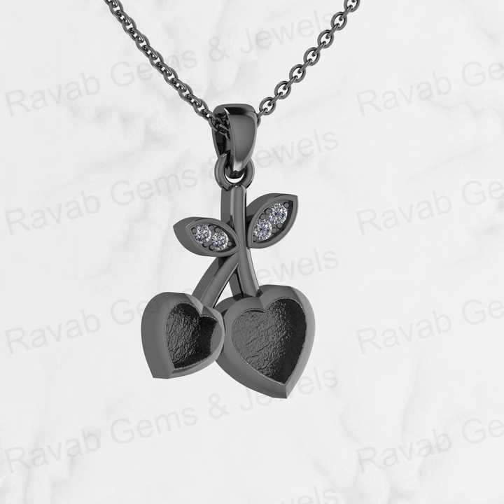 Genuine 925 Silver 15X25mm Couple Cherry Love Heart Semi Mount Empty Charm Pendant Setting for Resin Ashes Work Necklace Jewelry