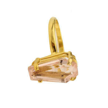 Beautiful Handmade 925 Sterling Silver Coffin Shape Morganite Quartz Ring 18K Gold Plated Prong Ring Fine Jewelry