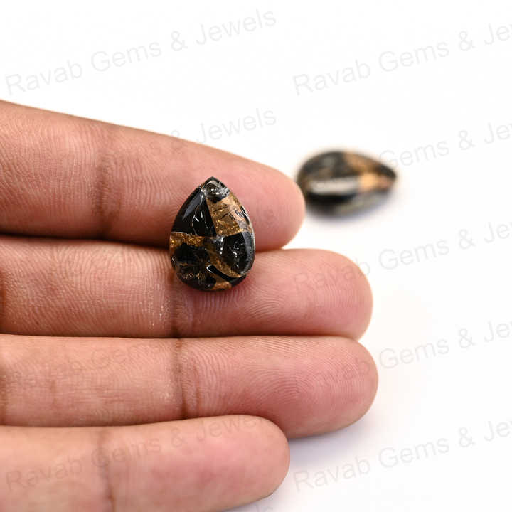 Best Sale 16x22mm Natural Copper Black Obsidian Pear Shape Cabochon Gemstone Hand Polish Loose Stone Making Fine Jewelry