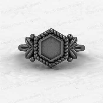 Solid 925 Silver 6mm Hexagon Bezel Cup Setting Leaf Braided Design Resin Ashes Work Jewelry Findings Component for Jewelry