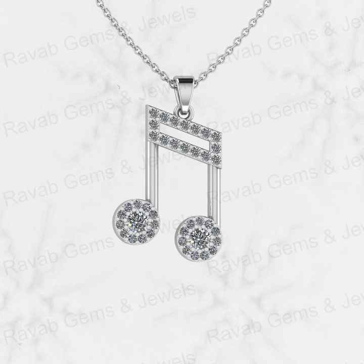 Best Selling Genuine 925 Sterling Silver With Zircon 25x17mm Musical Note Symbol Charm Pendant Necklace Women Fine Jewelry