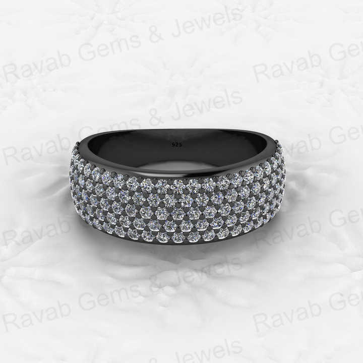 Solid 925 Silver Micro Pave Set Wide CZ Diamond Dome Style Half Eternity Chunky Men's Statement Ring Rhodium Personalized Fine