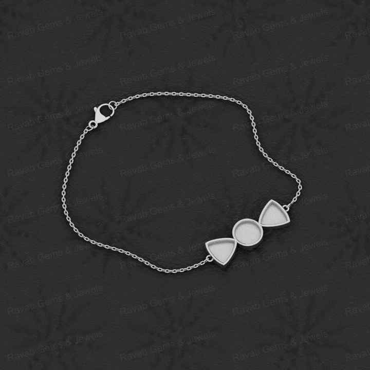 Best Quality 925 Solid Silver Semi Mount Chain Bracelet Round & Trillion Resin Gemstone 18K Gold Plated Ashes Setting Jewelry