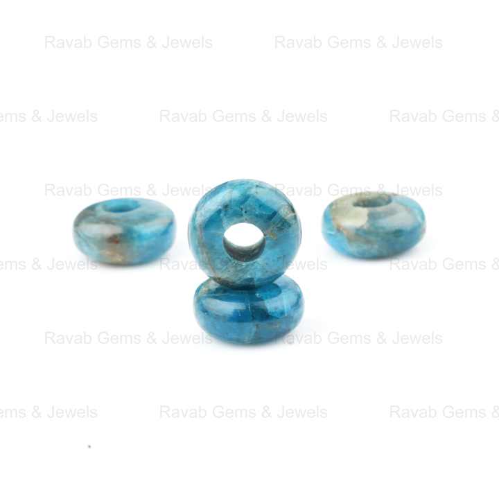 High Quality 14x8mm Natural Blue Apatite Rondelle Smooth 5mm Big Hole Loose Gemstone Beads for Jewelry Making Wholesale Price