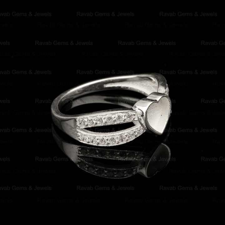 925 Sterling Silver Solid Silver 6mm Heart With Zircon Semi Mount Blank Bezel Setting Ring for Keepsake Breastmilk Jewelry