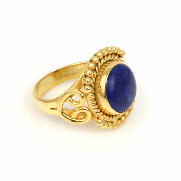 Best Selling 10mm Natural Lapis Lazuli Gemstone Bezel Jewelry 18k Gold Plated Sterling Silver Dainty Designer Ring for Her