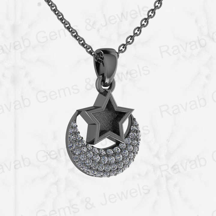 Solid 925 Sterling Silver 21x14mm Moon & Star Semi Mount Blank Setting Charm Pendant for Ashes & Resin Breastmilk CZ Jewelry