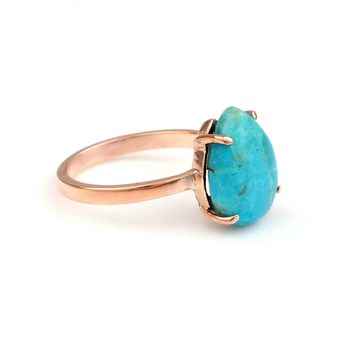 Best Selling 925 Sterling Silver Dainty Ring Women High Quality Kingman Turquoise Stone Prong Set Rose Gold Plated Fine Jewelry