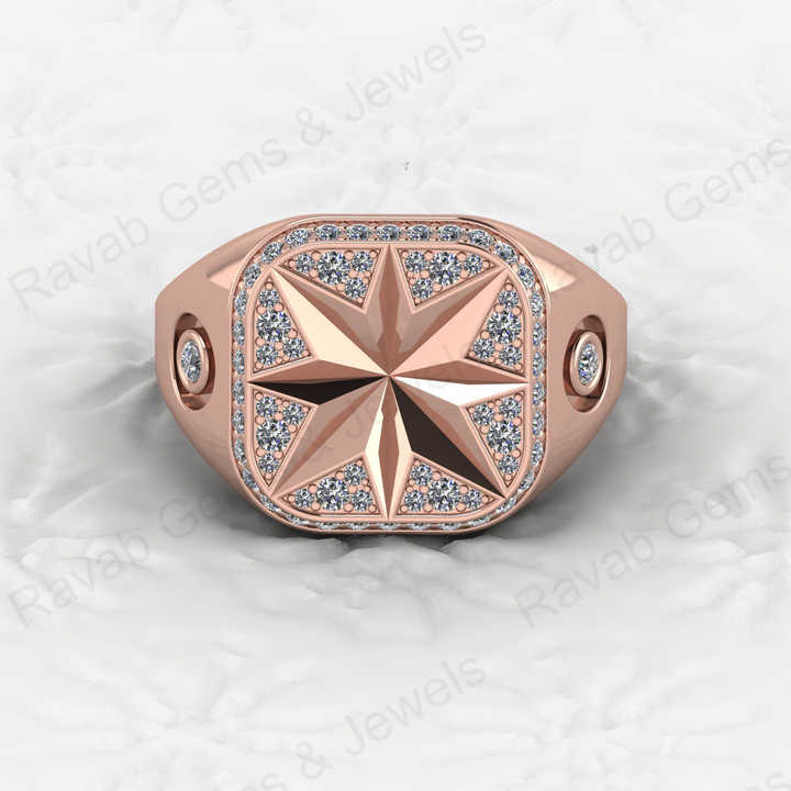 Best Selling Men's 925 Sterling Silver Signet Ring Carved North Star With CZ Diamond Fine Personalized Wedding Jewelry
