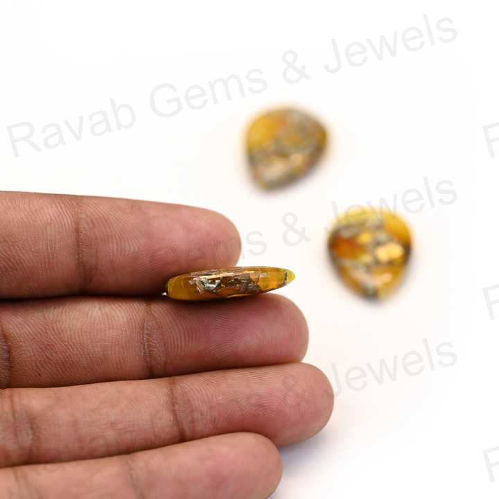 New Arrival 16x22mm Mohave Yellow Citrine Copper Pear Shaped Hand Polish Gemstone for Making Earring Handmade Fine Jewelry