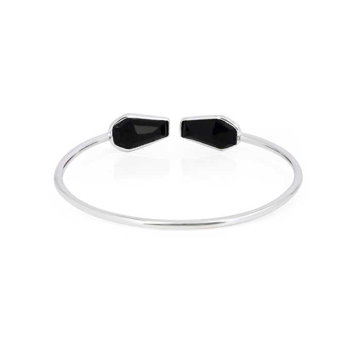 Top Selling Genuine Solid 925 Silver Black Onyx Coffin Shape Bezel Setting Minimalist Statement Adjustable Cuff Bangle For Women