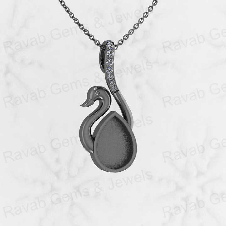 Top Selling 925 Sterling Silver 10x14mm Pear Swan Bird Charm Blank Base Pendant Setting Resin & Ashes Work Breastmilk Jewelry
