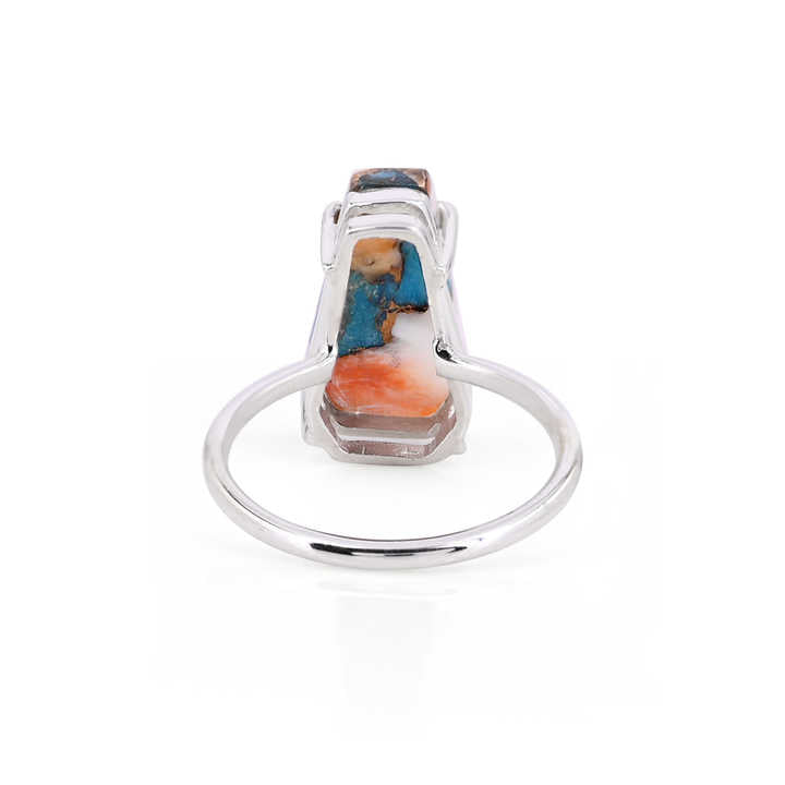 Top Selling 10x17mm Mohave Mix Oyster Copper Turquoise Stone 925 Silver Handmade Coffin Shape Bezel Ring Fine Jewelry For Women
