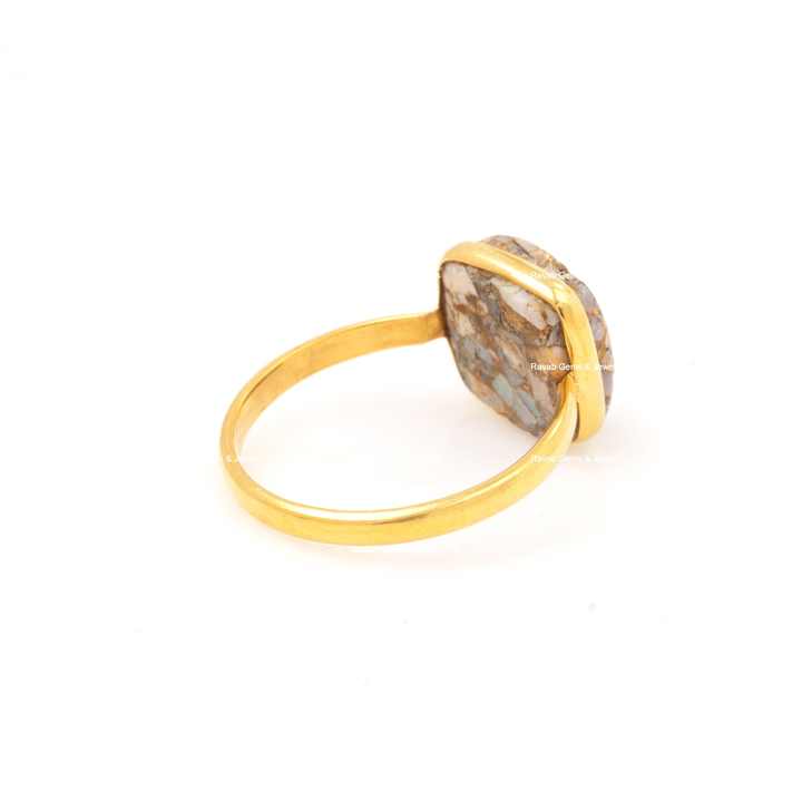 Beautiful 12mm Cushion Natural Ethiopian Opal Copper Gemstone Jewellery Polished Gold Plated Silver Dainty Boho Ring for Women