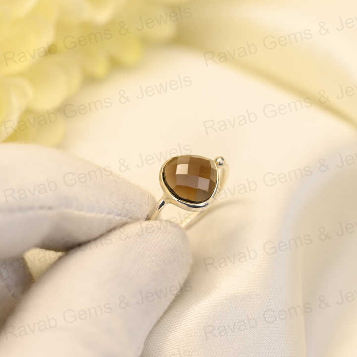 Best Selling Solid 925 Sterling Silver Smoky Quartz 10x10mm Checker Cut Bezel Setting Ring for Women Fine Handmade Jewelry