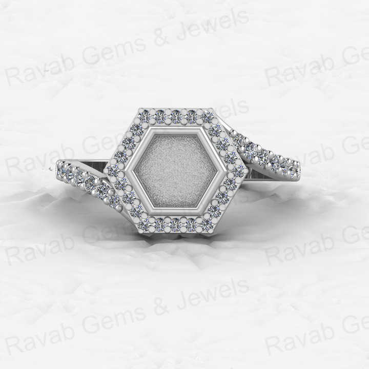 Genuine Solid 925 Sterling Silver Hexagon Shape Semi Mount Blank Setting Ring Good for Ashes & Resin Work Breastmilk Jewelry