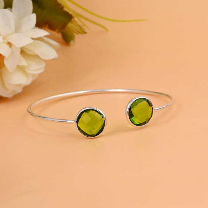 Beautiful Handmade Solid 925 Silver 10mm Round Shape Peridot Hydro Quartz Bezel Adjustable Cuff Bangle Fine Jewelry For Women